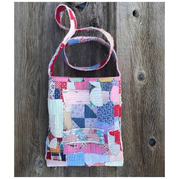 Handmade Boro Style Patchwork Quilted Cottagecore Crossbody Tote Bag 13x15 - Picture 2 of 8